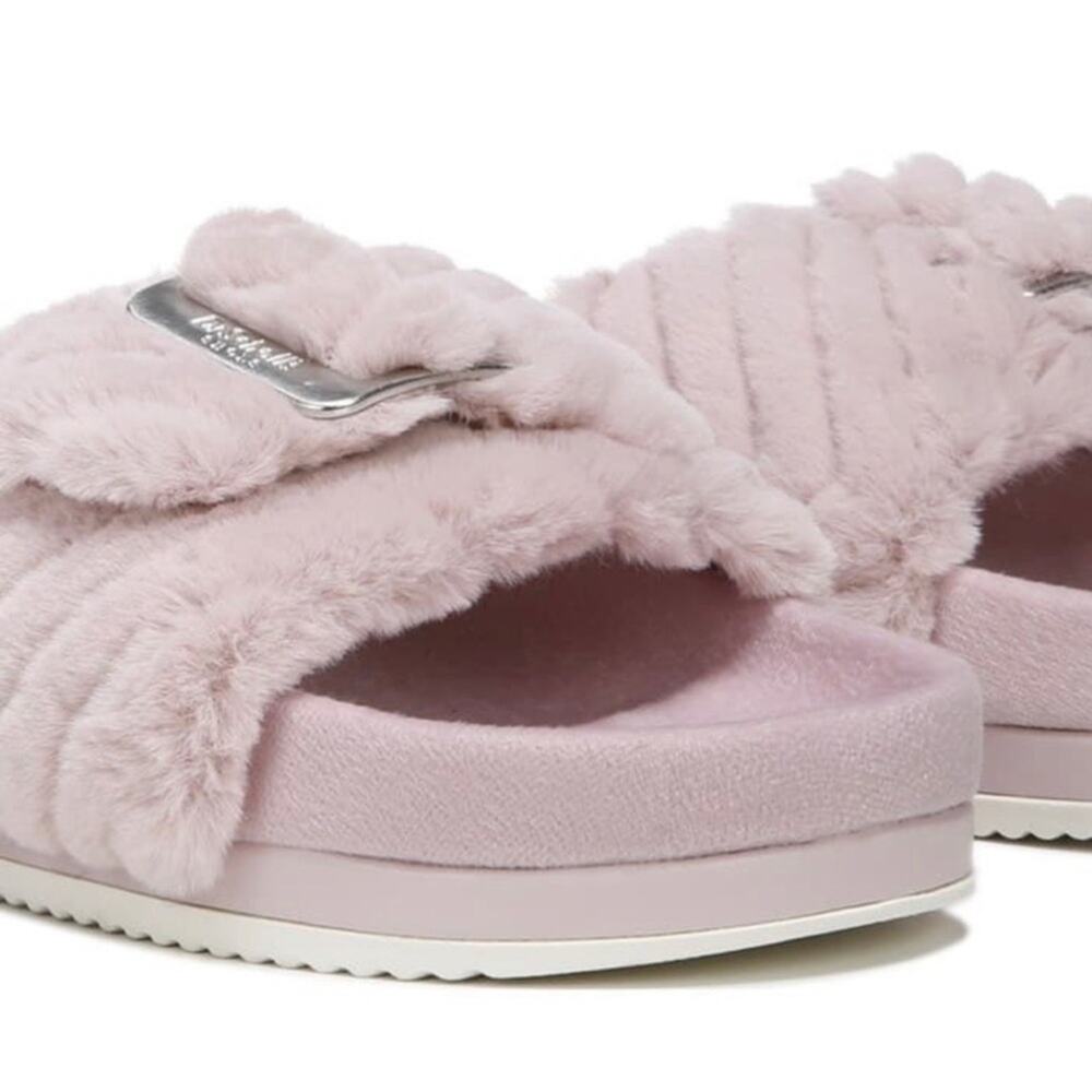 Dr. Scholl's OG Women's Slide Pink Faux Fur Buckle Detail Slide‎ Sandals Size 6